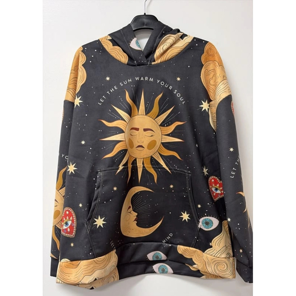 LL804 Loowie Celestial Sun Moon Black Sweatshirt Hoodie One Size